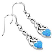 Synthetic Opal Heart Celtic Trinity Silver Earrings - e413